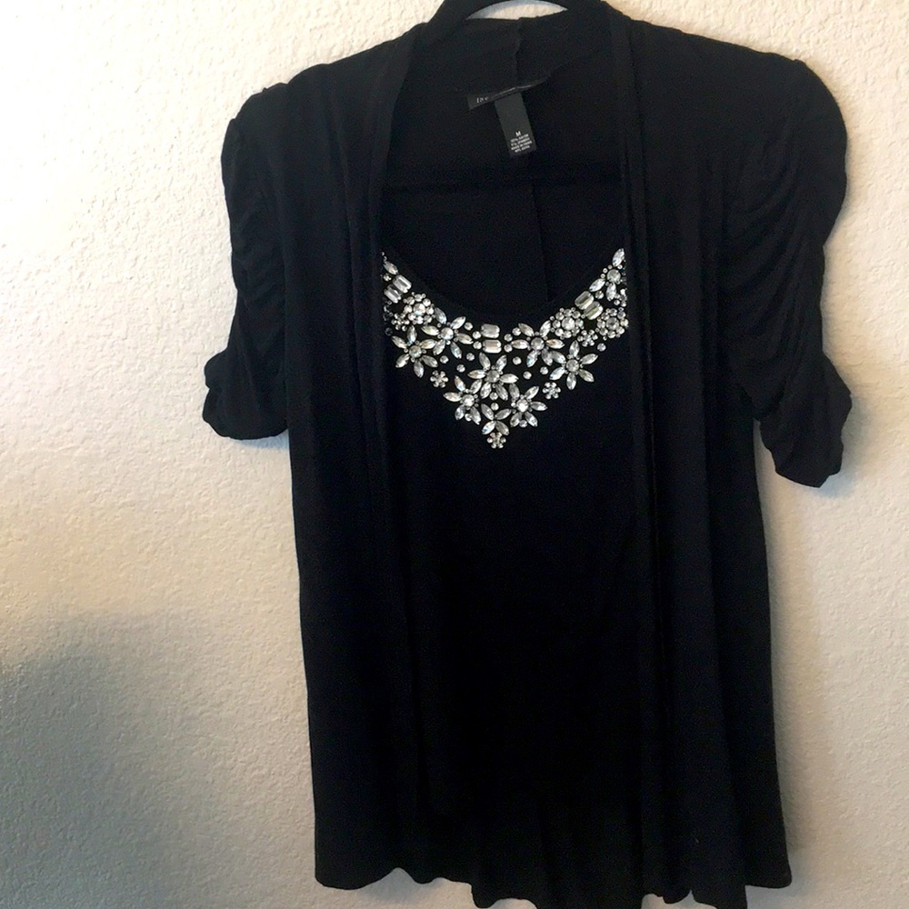INC Short Sleeve Dressy Cardigan Blouse